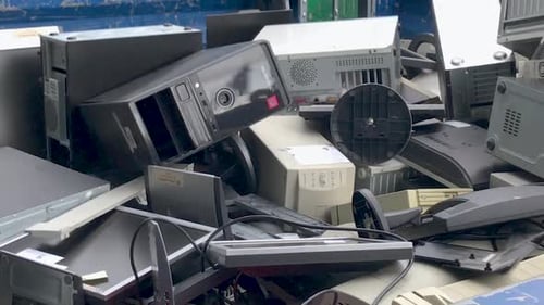 Recycling of electronic equipment, computers and waste electro-waste. Lots of computers being dumped