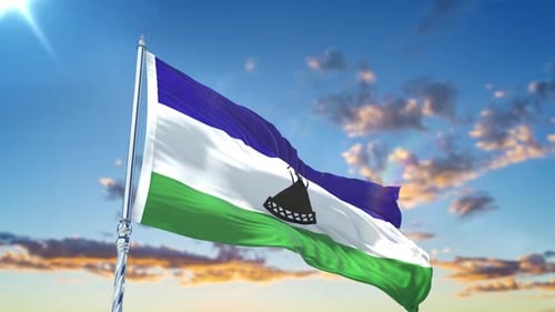Drapeau du Lesotho agitant de manière réaliste avec le ciel