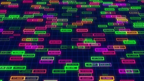 Abstract Digital Data Visualization Background Featuring A Dense Field Of Glowing Neon Numerical