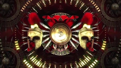 Ancient Greek Warrior Helmets and Geometric Patterns Loop