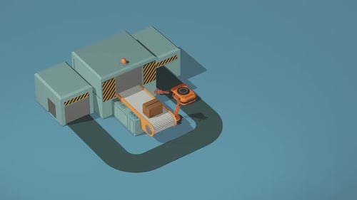 Modern Isometric Smart Factory with Robotic Logistics Animation