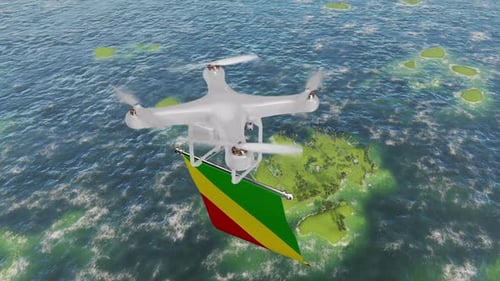 El Zumbido que vuela con la bandera del Congo sobre el mar