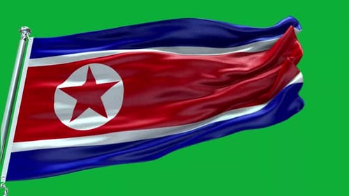Democratic People's Republic of Korea Flag Waving on Green Screen