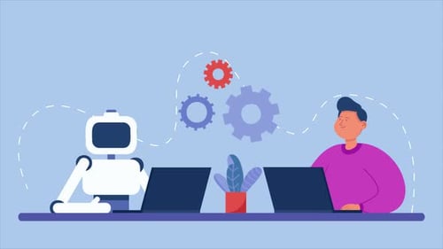 Man working with an AI Robot