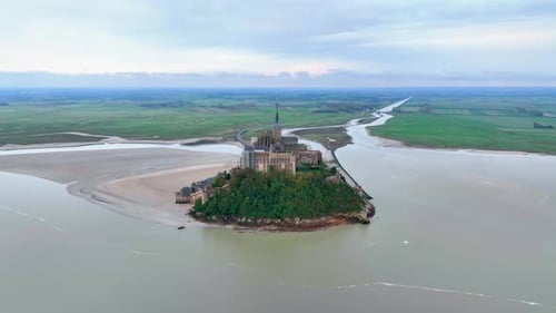 Aerial view of Mont Saint Michel in Normandy, France.