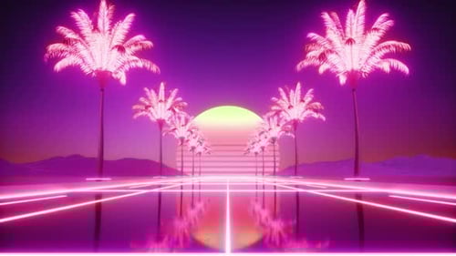 Synthwave Road With Palm Trees Background Loop