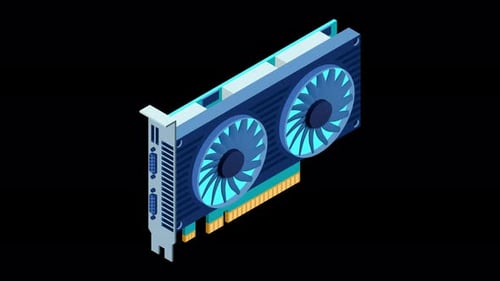 3d isometric video graphic card animation. Isometric of device graphic card. Personal computer