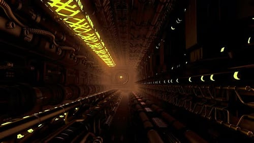 Inside Futuristic Canal with Pipes
