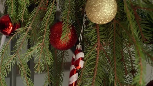 Christmas Railing Decorated with Holiday Ornaments