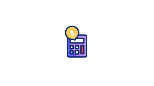 Animated Flat Design Calculator Icon with Money Symbol