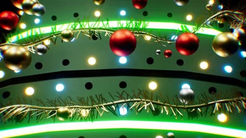 Animated Christmas Tree Decorations with Festive Ornaments and Glowing Lights