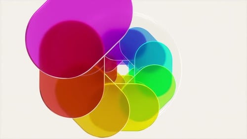 Transparent Rainbowcolored Rounded Shapes Rotating Forming Spiral Pattern Against White Background