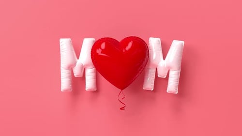Animated 'MOM' Balloons with Red Heart for Love Message
