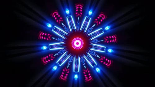 Circular pattern of blue and red lights. Kaleidoscope VJ loop
