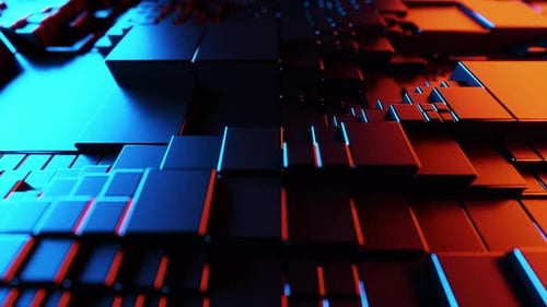 Dynamic Geometric Blocks with Futuristic Neon Glow Background