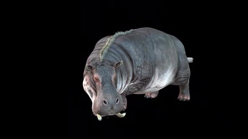 Realistic 3D Animated Hippopotamus Rotating