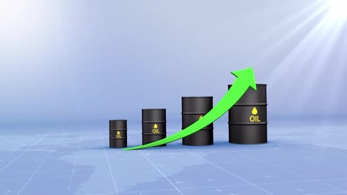 Oil Price Rising with Oil Barrels and Green Arrow Economic Growth Concept