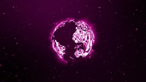 Futuristic Glowing Digital Pixelated World Map Animation