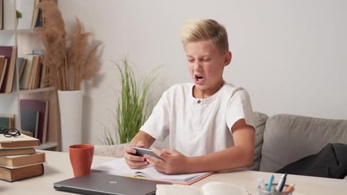 Winner Joy Excited Boy Mobile Gaming Expressive