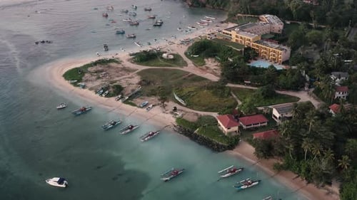 Coast of Weligama, Sri Lanka Fishing Boats in Sri Lanka. Sri Lankan Fishing. Aerial cinematic view.