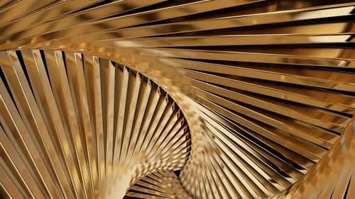 Hintergrundschleife mit abstrakten, wirbelnden goldenen Metallklingen.