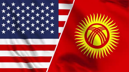 United States and Kyrgyzstan Flags Waving Together