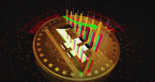 Bitcoin BTC cryptocurrency golden rotating coin on chart loop