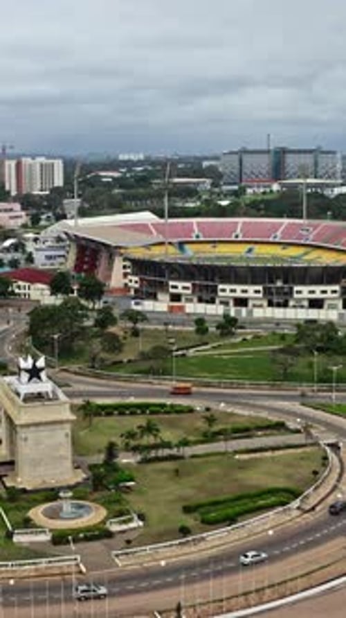 Aerial view of Independence Arch and Cape Coast Stadium in Accra