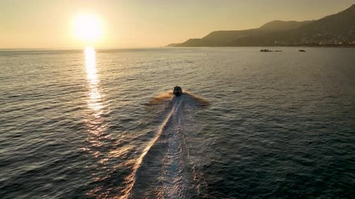 Sports Boat Sails and Makes Beautiful Turns Aerial View 4 K