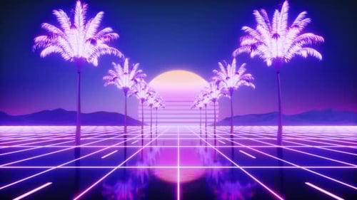 Futuristic Synthwave Roadn And Palm Trees Loop Background