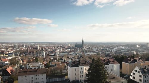 Ascending Drone Ulm Cathedral Cityscape Urban Reveal