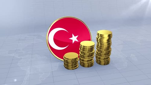 Turkey Flag With Plain Gold Coins Tower