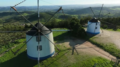 Windmills in Montejunto Mountains Portugal Aerial View
