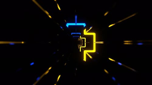 Blue And Yellow Neon Segmented Lighting Neon Corridor Background Vj Loop In 4K