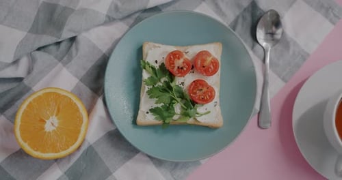 Toast with Tomatoes and Parsley for Breakfast