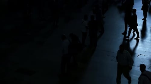Crowds of Pedestrians Commuting in City Business District at Rush Hour Traffic
