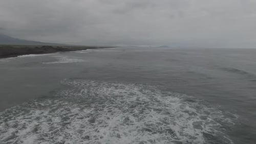 Ocean Waves in Cloudy Weather Footage Sea Surface Along the Coastline Wave Splashes