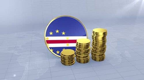 Cape Verde Flag With Plain Gold Coins Tower