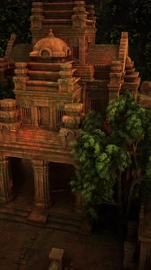 Ancien temple derrière un arbre