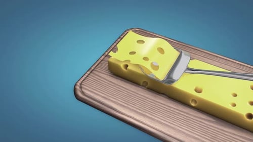 Realistic 3D Cheese Slicing Animation on a Wooden Board