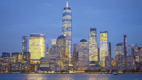 Skyline of New York City at Night Lights NYC Skyline Manhattan New York Buildings Skyscraper New