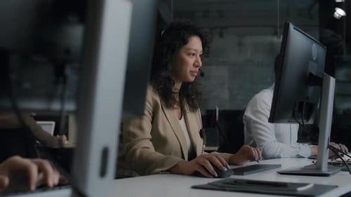 Call Center and Helpful Customer Service. Use Pc Computer and Answer Questions