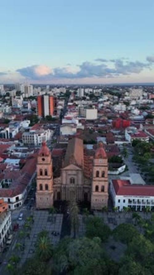 drone shot city main square cathedral travel sky Santa Cruz Bolivia