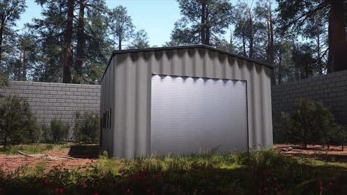 Casa de almacenamiento de contenedores en el bosque