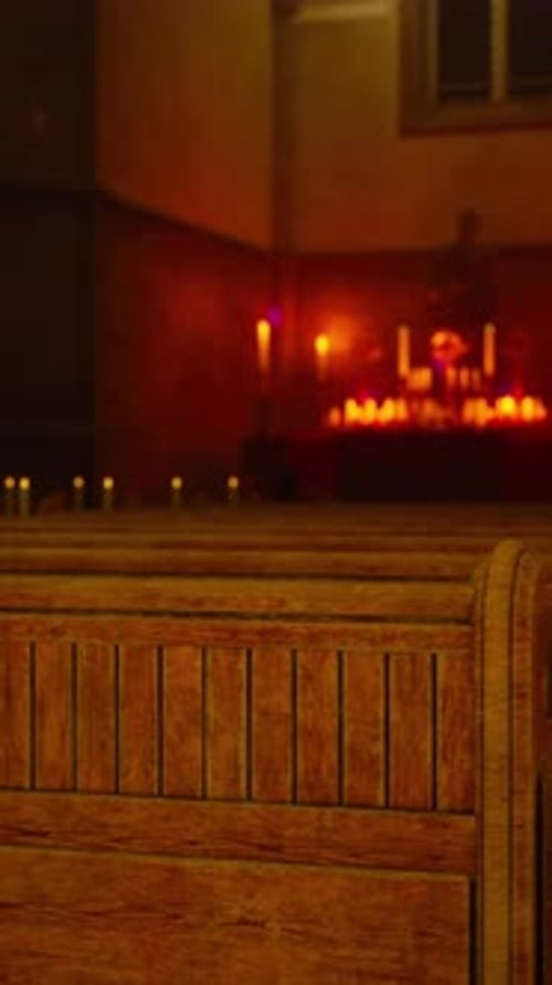 Church Pew With Lit Candles
