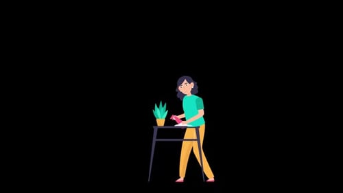 A Woman Cleans The House On Alpha Channel