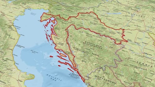 Map Of Croatia With An Outline Country Border 4K