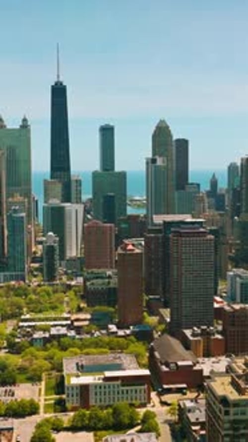 Expensive residential area with skyscrapers in Chicago.