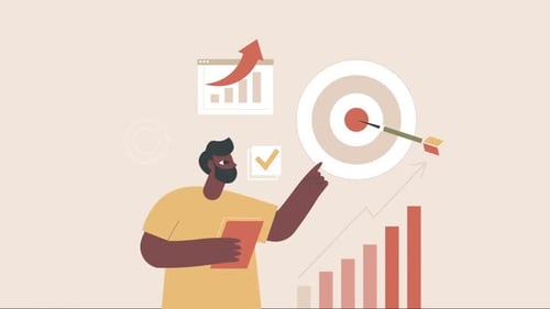 Animated Character Presenting Business Growth and Target Achievement