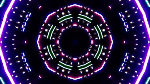 Glowing Neon Geometric Kaleidoscope Loop Background